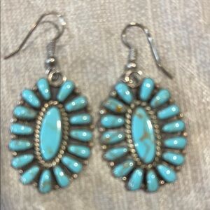Turquoise and Silver Oval Earrings